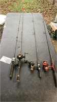 Four rods with reels, daiwa, Ozark trail, zebco