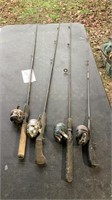 4 fishing rods with reels , Zebco 33, ugly cast