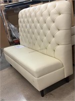 Tufted Cream Leather High Back Sofa - approx. 5ft