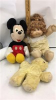 Mickey Mouse, Cabbage patch doll, & vintage bunny