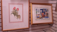 Framed print of tulips, 21" x 25" and a signed