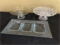 2 Glass Cake Plated and Glass Server