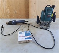 Freud 1/2" portable router, Freud heat gun, and