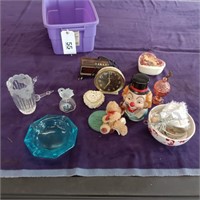 Glass Swan Bell, Ashtray, Clocks