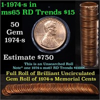 Uncirculated Lincoln 1c roll, 1974-s 50 pcs Grades