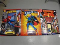 Batman, Superman, and Spider-Man posters