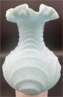 Fenton Blue Satin Drape Vase