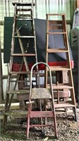 2 Wooden Ladders & Step Stool