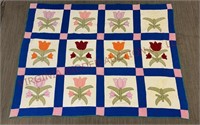 Vintage / Antique Hand Stitched Tulip Quilt