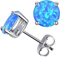 Gold-pl. Round 4.10ct Blue Fire Opal Earrings