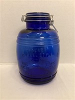 Blue Glass Cracker Barrel Style 4 Qt Locking Jar