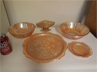 Orange Carnival Glass Bowls & Pedestal Dish *1