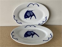 Pair Japanese Inspired Fish Plates