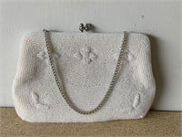 Fancy Beaded White Handbag