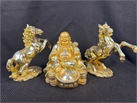 Buddha with 2 Stallions Figurines