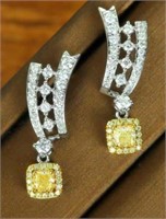 0.54ct Yellow Diamond Dangle Earrings 18K Gold