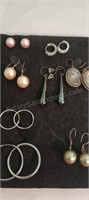 8 Pair Pierced Earrings Inc Sterling Silver &