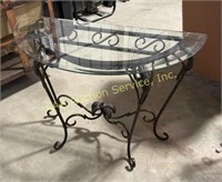 Wrought metal & beveled glass demilune table 28.5