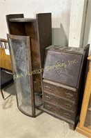 Victorian secretary bookcase with curved glass