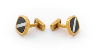 18K Yellow Gold Onyx Mother-of-Pearl Cufflinks