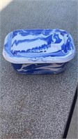 Blue and White Enamel Box with Lid