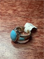 Sterling Silver .925 Turquoise Stones Ring Size 9