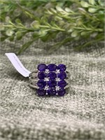 .925 Sterling Silver 4-Tiered Amethyst Stone Ring