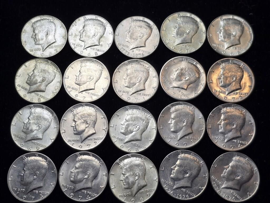 1967 - 1976D Kennedy Half Dollars (20)