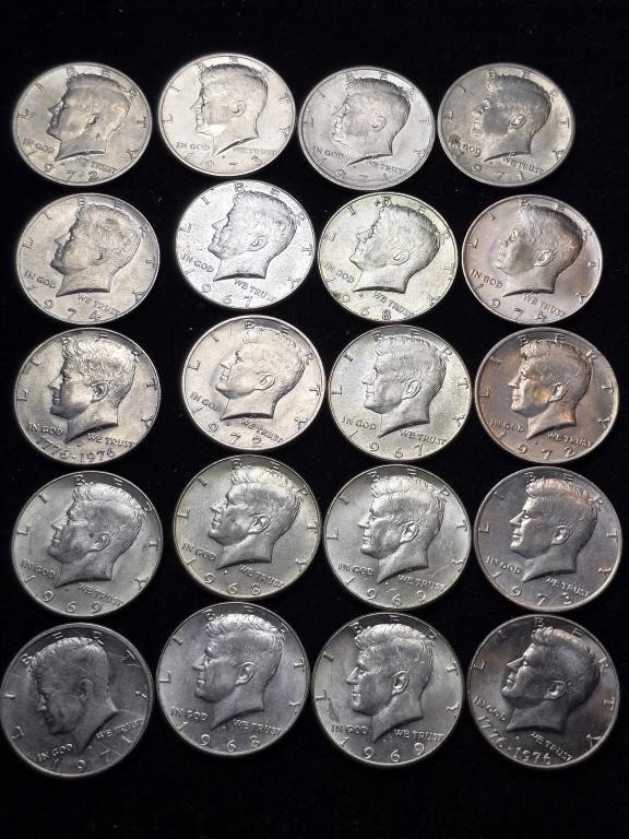1967 - 1976D Kennedy Half Dollars (20)
