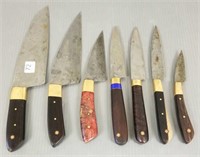 7 custom made knives with wood handles - 4 signed