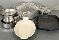 Group of gourmet cookware including Le Creuset
