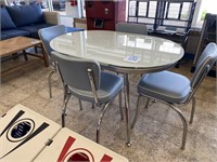 1950'S GLASS TOP KITCHEN TABLE & 4 CHAIRS
