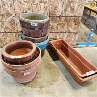 Group of terracotta & plastic planters