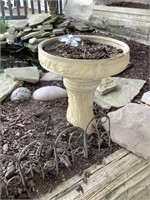 Bird bath and 14 ft of metal landscaping fence