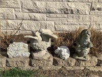 2 - cement figures with 2 composite lawn figures