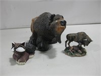 Two Buffalo Statues & Signed Fox Statues See Info