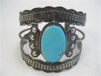 Navajo SS Turquoise Bracelet - Hallmarked