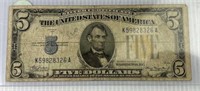 1934 A Washington DC 5 Dollar Silver Certificate