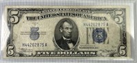 1934 A Washington DC Blue Seal 5 Dollar Silver