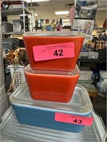 2PC MATCHED RED PYREX GLASS FRIDGE CONTAINERS