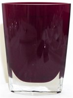 Dark Red Cased Glass Vase 8.5"