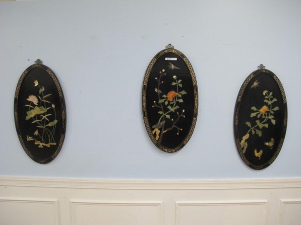 LOT OF 3 ORIENTIAL OVAL WALL ART PIECES 32X17 IN