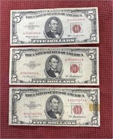 LOT OF 3 $5 UNITED STATES NOTES
