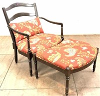 French Country Wood Club Chair & Ottoman