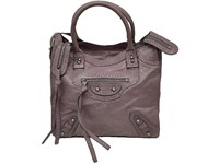 Purple Crinkled Leather Top Handle Satchel Bag