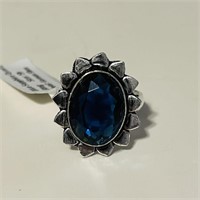 German Silver Blue Sapphire Quartz Ring