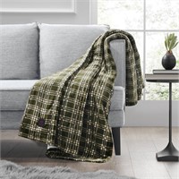 50"x60" Cozy Heated Throw Blanket Green Plaid - Br