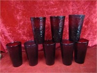 (8)Vintage ruby red glass textured cups.