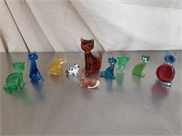 Blown colored glass cat figurines
