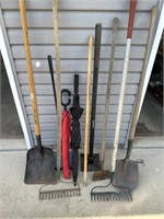 Landscape rakes, shovels, tamp